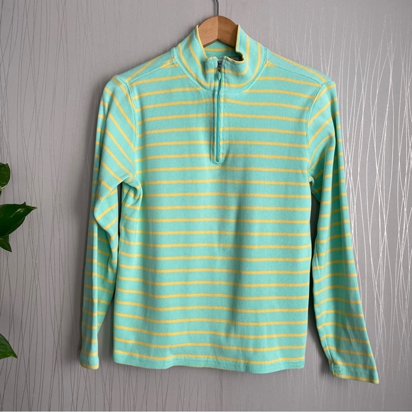 L.L. Bean Tops - LL BEAN Women’s Medium Cotton Mock Neck Sweater 1/4 Zip Long Sleeve Striped